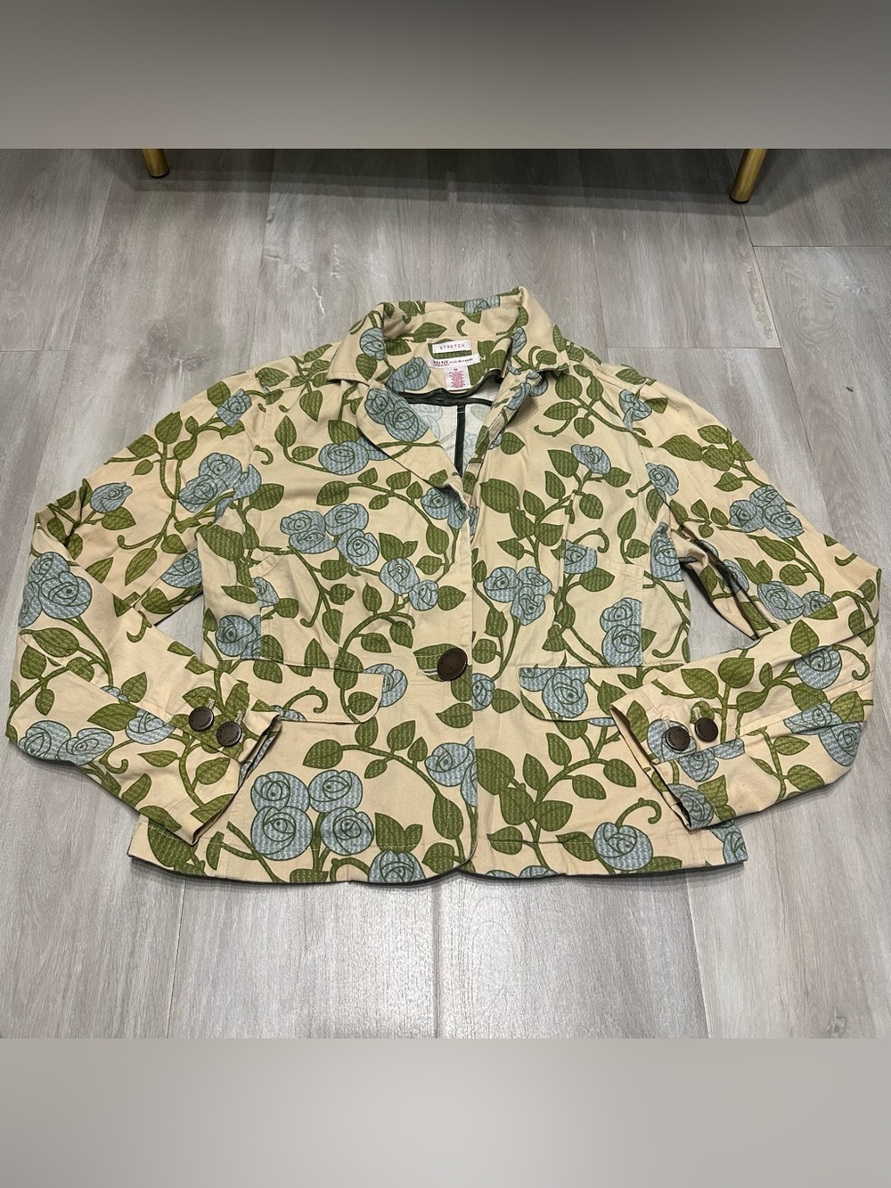 Nine & Co Weekend Beige Green Blue Floral Cotton Jacket Sz 10